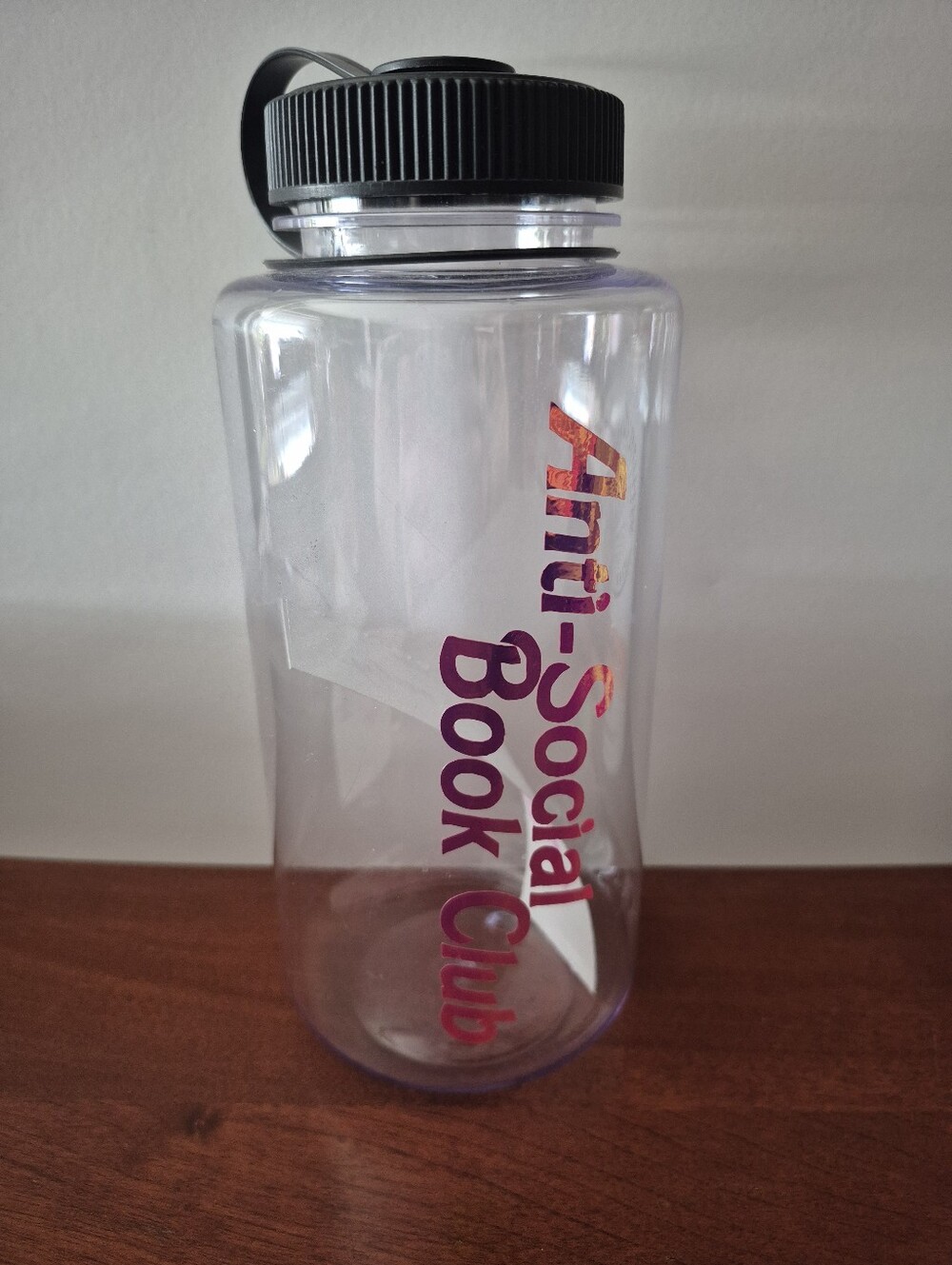 Anti-Social Book Club Clear Water Bottle with Black Lid